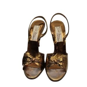 Vintage Elegant Gold Bronze Slingback Heels 7.5 AAA Narrow